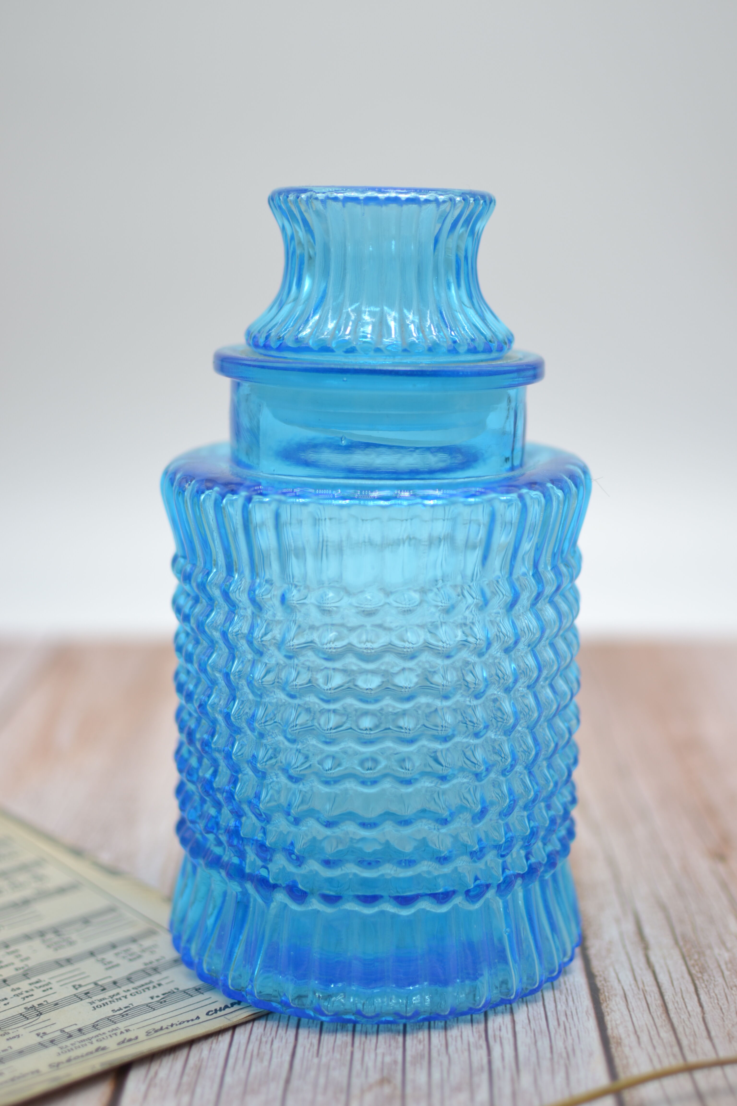 Vintage blue jar with relief
