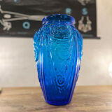 Vase art déco en verre bleu cobalt
