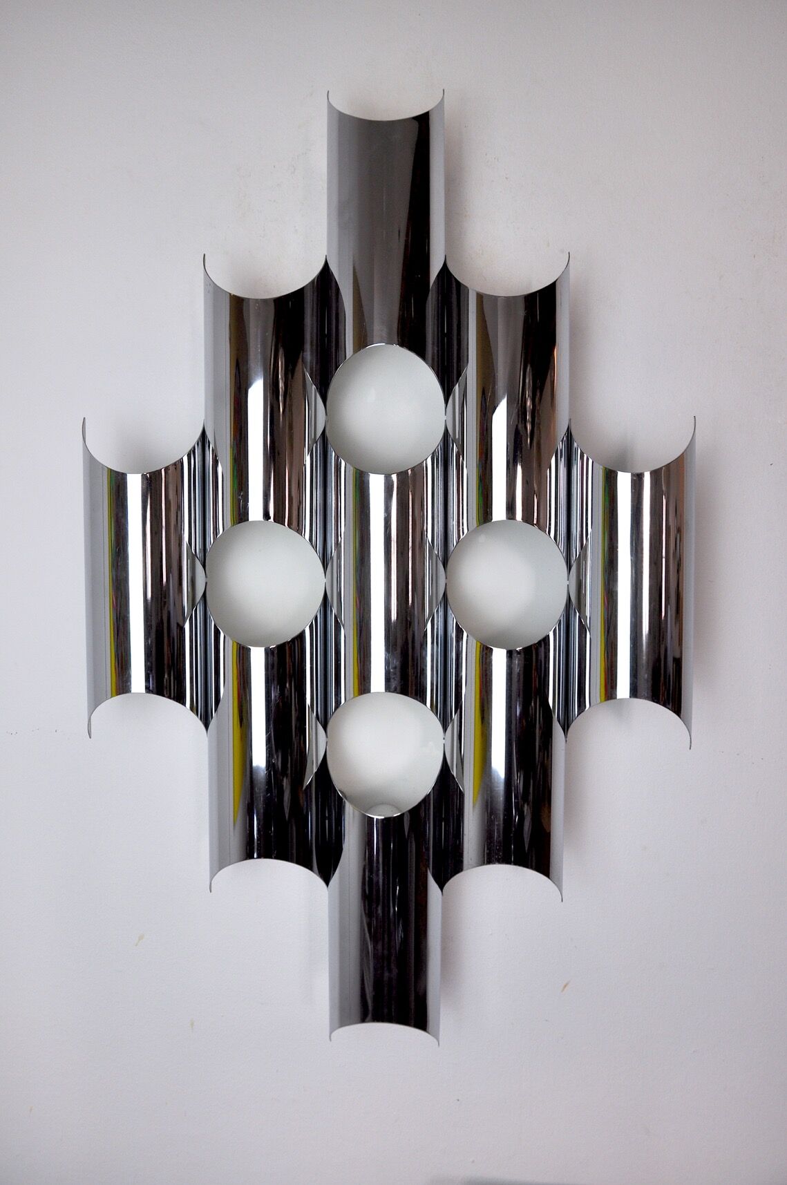Space-age chrome wall lamp by RAAK, 8 lights, Germany, 1970