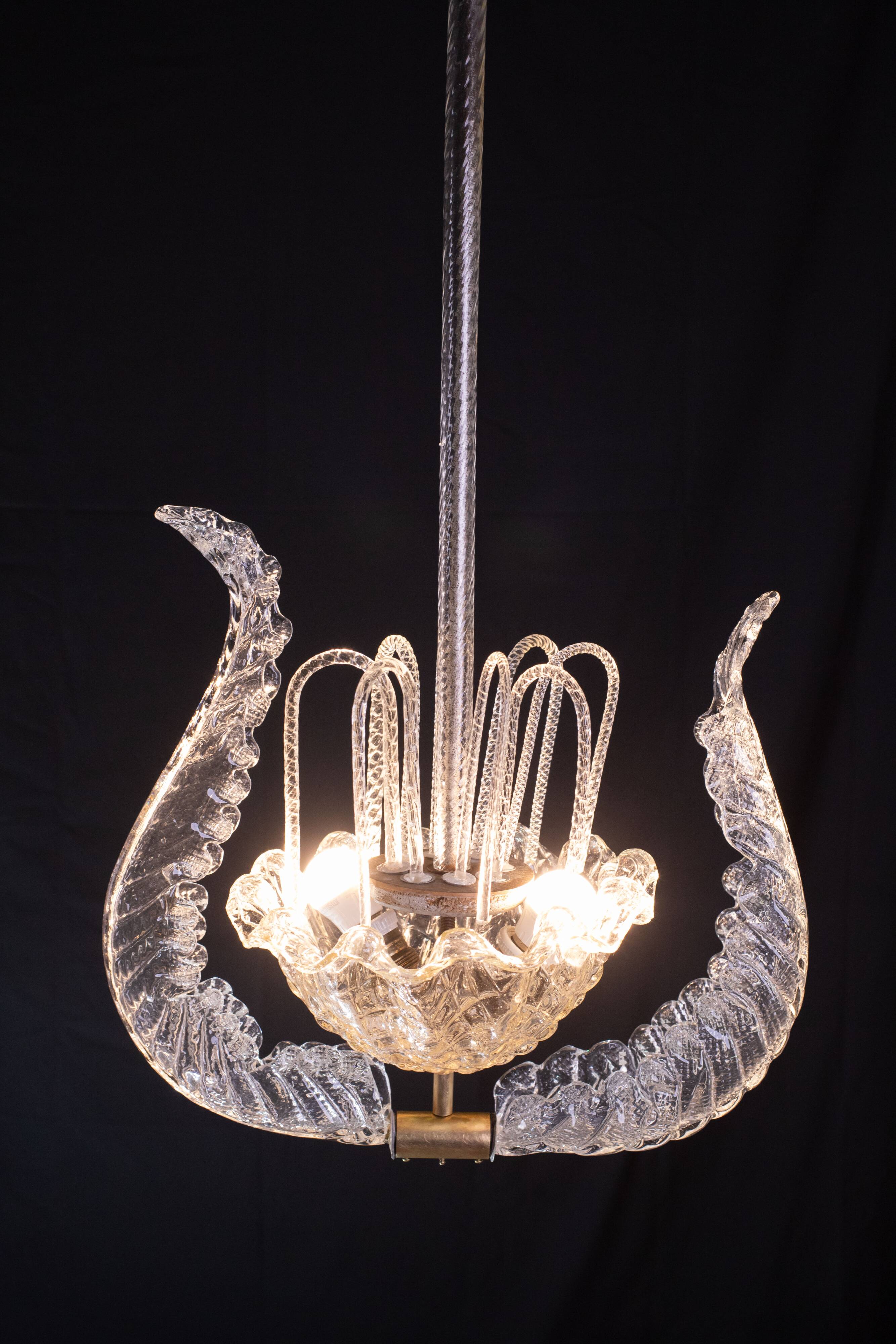Art Decò Vintage Chandelier By Barovier e Toso, Murano Glass, 1940
