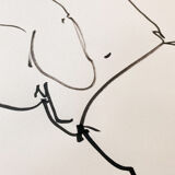 Set of 2 - ink drawing on vintage paper