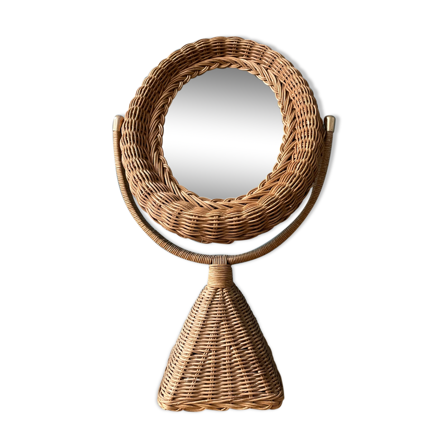 Vintage rattan table psyche mirror