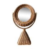 Vintage rattan table psyche mirror