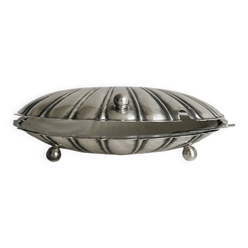 Antique silver-plated butter dish in the shape of a shell