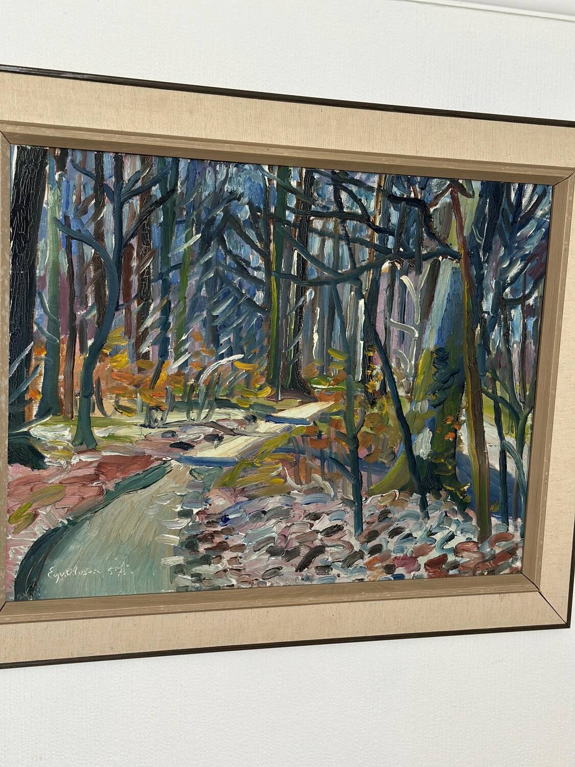 Swedish Oil on Canvas – “Forest” by Eyvind Olesen – Dated 1957