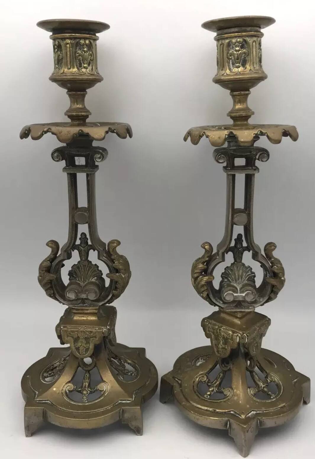 Pair of antique bronze candlesticks from the 19th century
