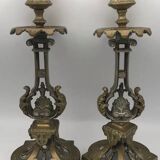 Pair of antique bronze candlesticks from the 19th century