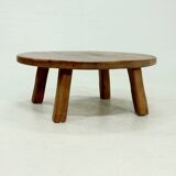 Rustic Solid Oak Round Coffee Table 1970s