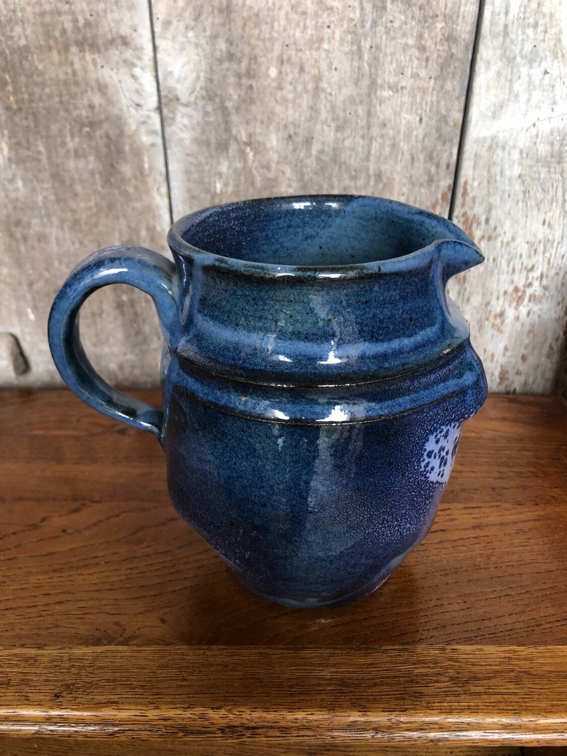 Old LAMOURA Pitcher La Combe De Bac Vintage Blue Enameled Stoneware #A764