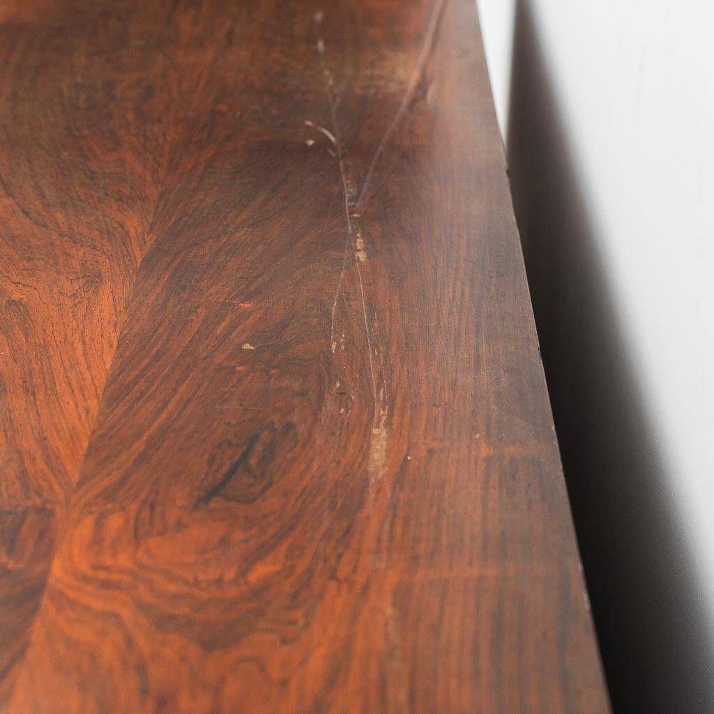 Scandinavian sideboard in dark red wood and leather, 1960s vintage modernism
