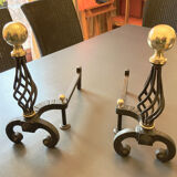 Chenets modernist bronze and cast iron