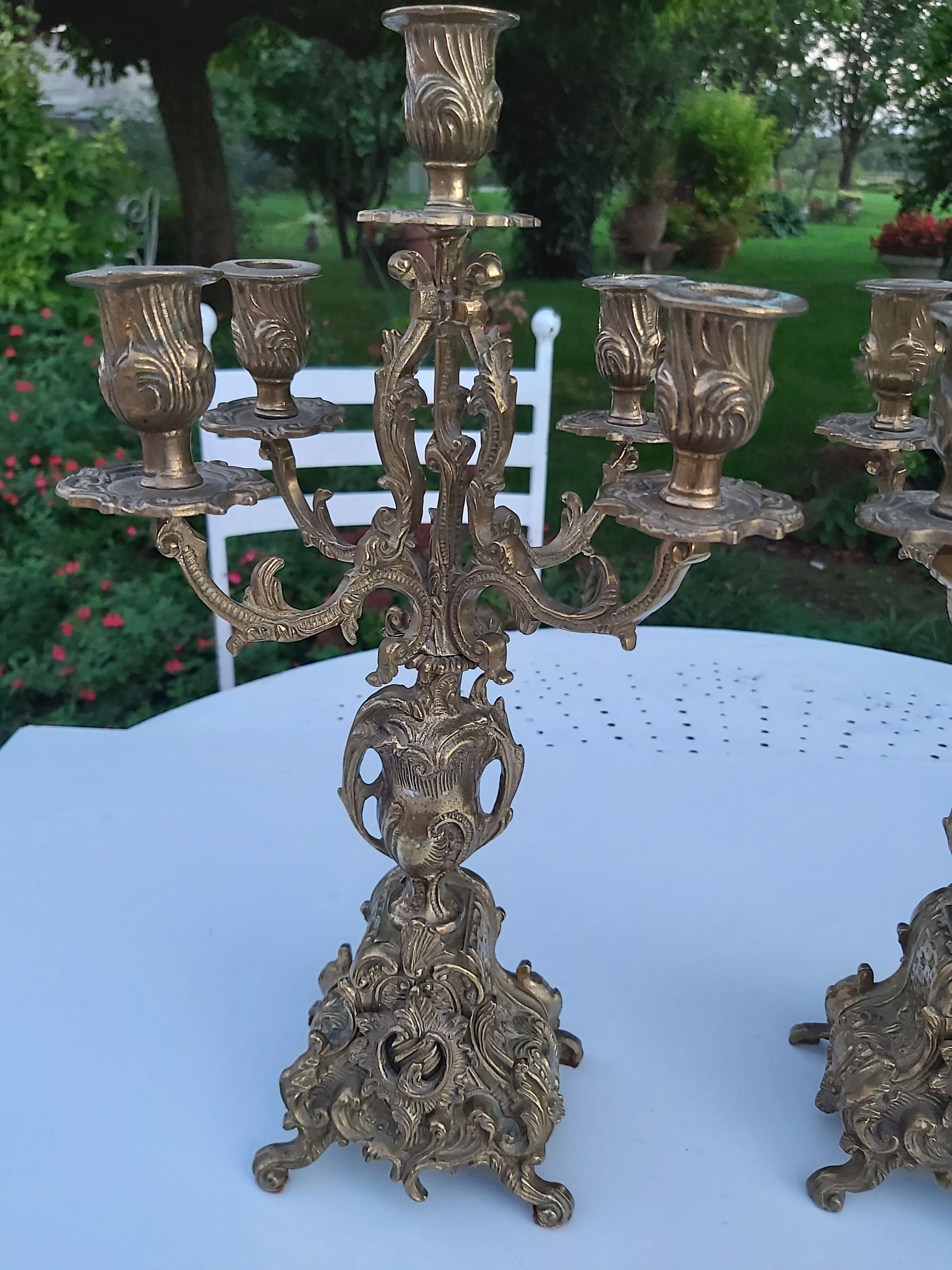 Pair of bronze chandeliers