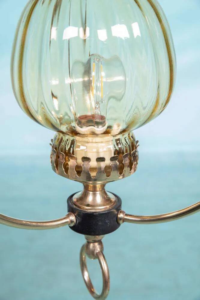 Vintage 1950s glass and brass lustre, hall lamp.