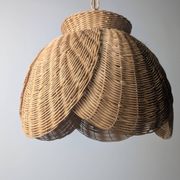 Wicker organic modern pendant lamp with overlapping petal shade, late 20th century