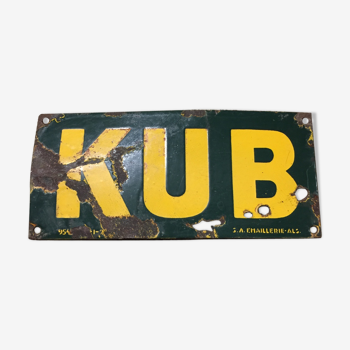 Publicité kub verte et jaune sur plaque émaillée