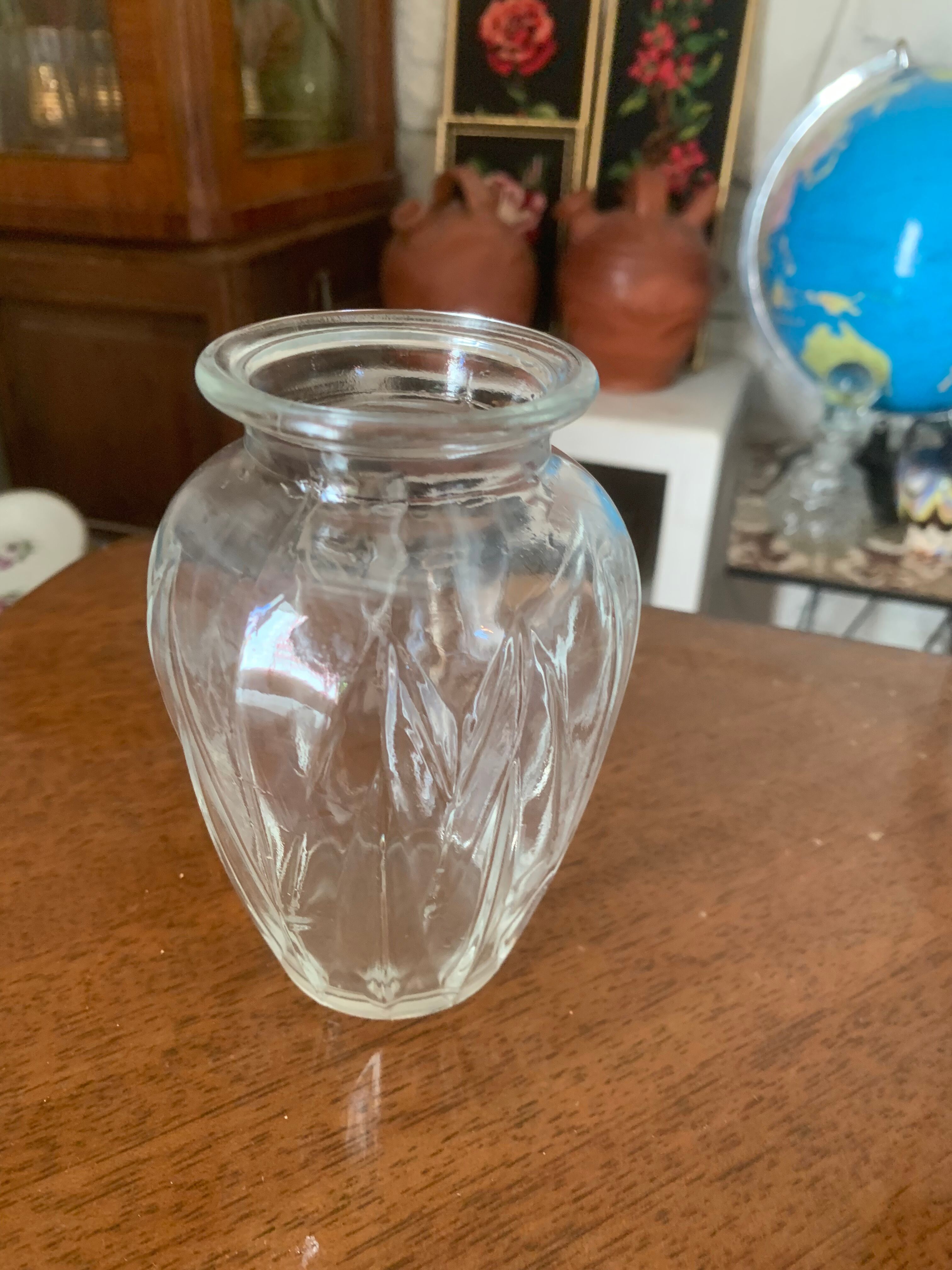 Hyacinth vase in molded transparent glass vintage pattern