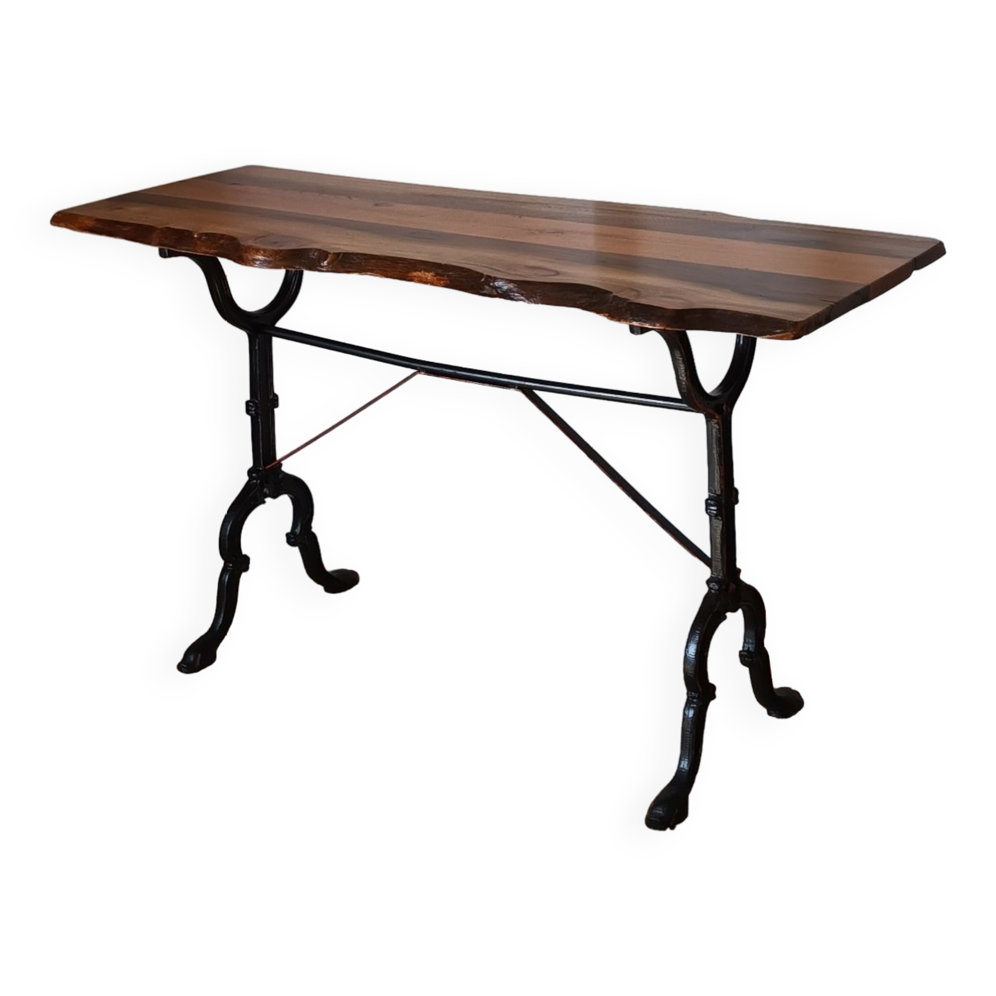 Table bistrot vintage plateau brutaliste noyer