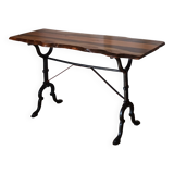 Vintage bistro table with brutalist walnut top