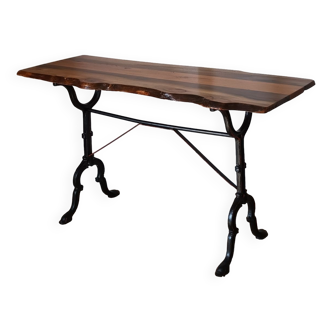 Vintage bistro table with brutalist walnut top