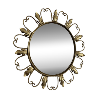 Vintage 1960s witch's eye sun mirror, domed gold metal - 45 cm