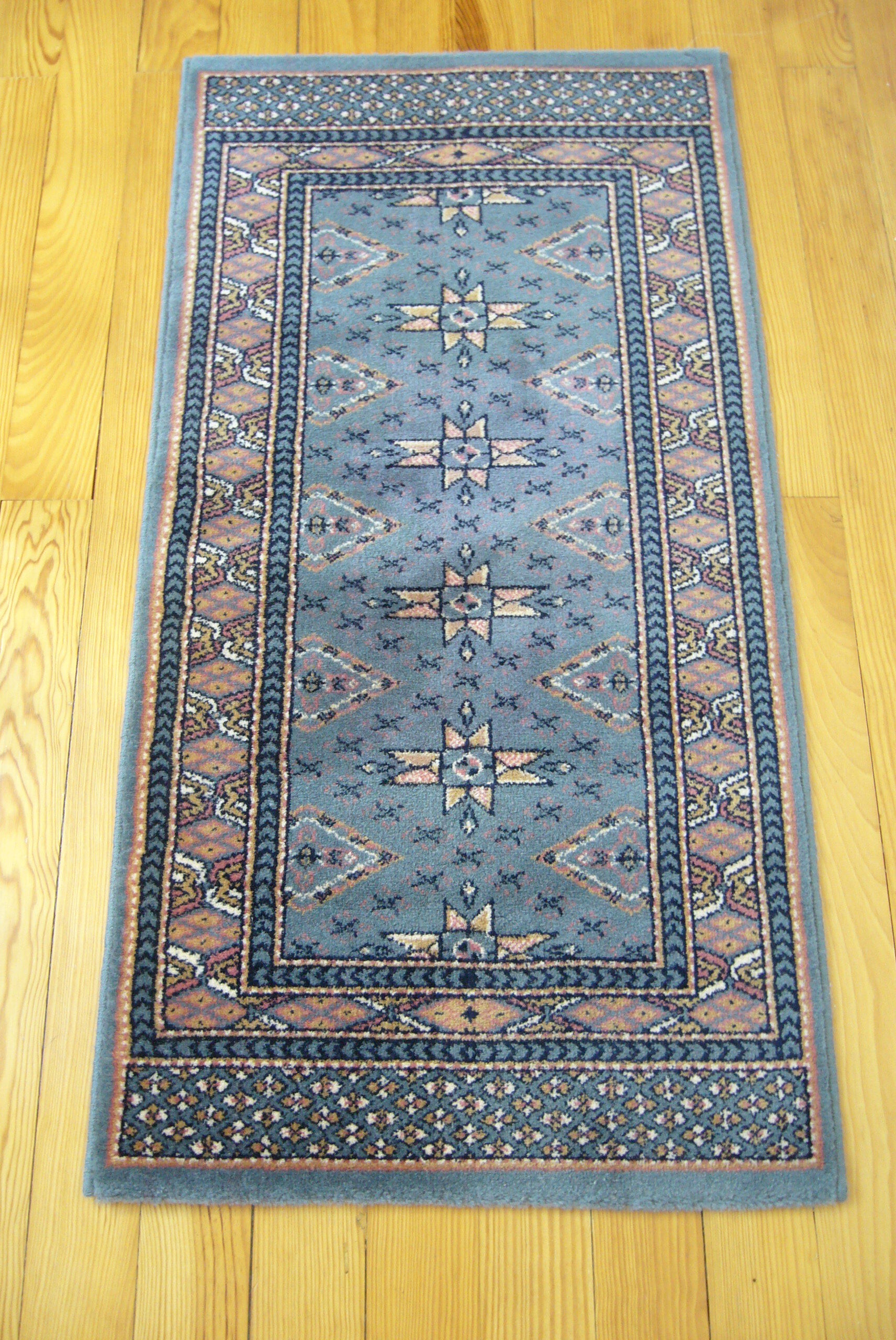 Wool carpet 60 x 120 blue with stars