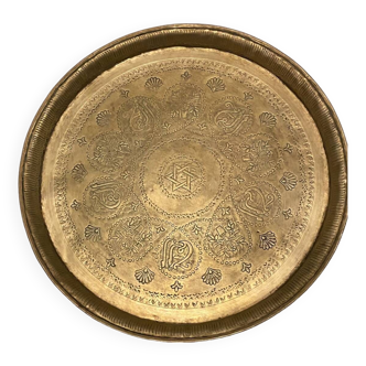 Old Moroccan tray in yellow copper