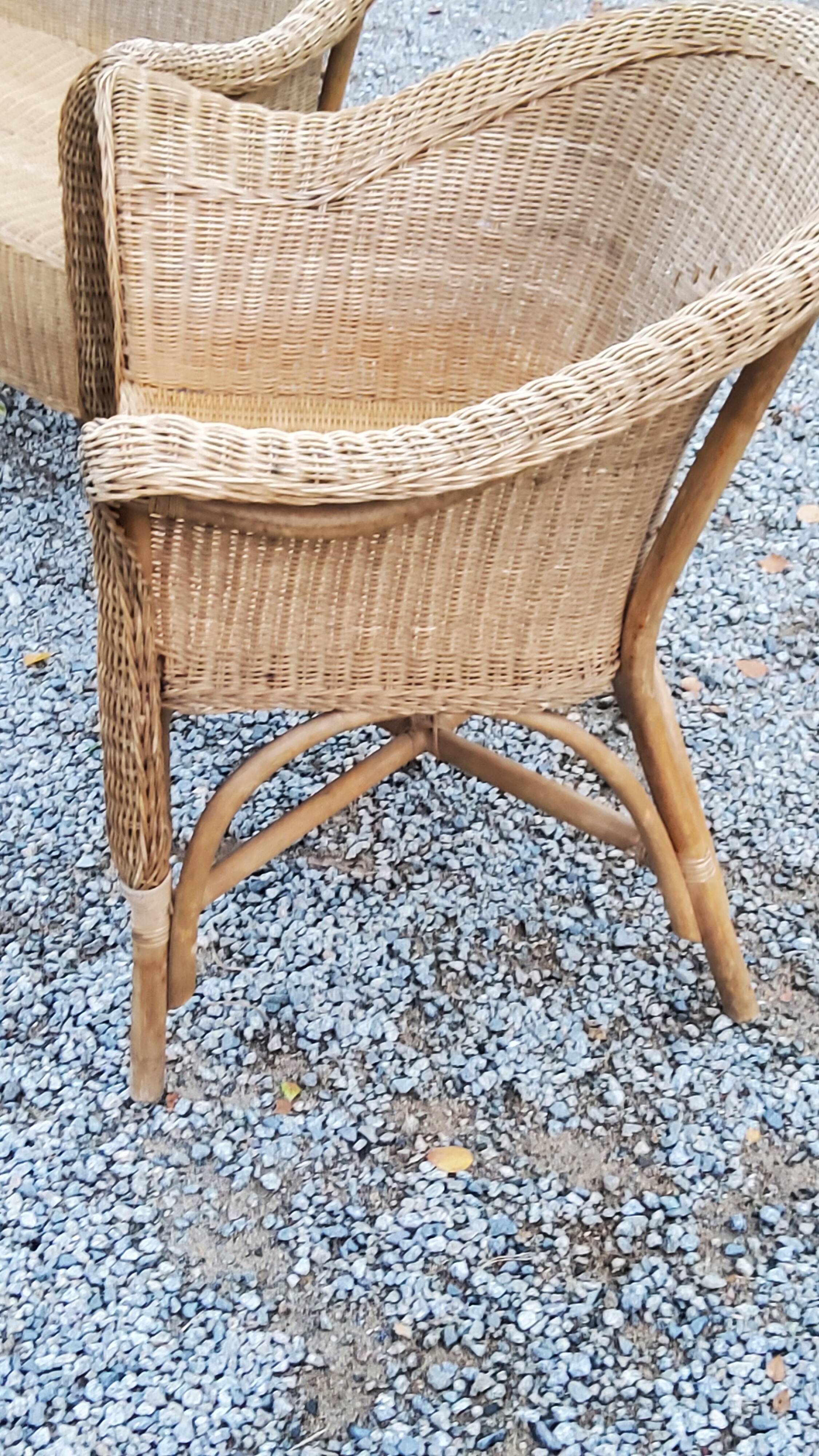 Pair of armchairs and bench in rattan and bamboo from the 60s/70s