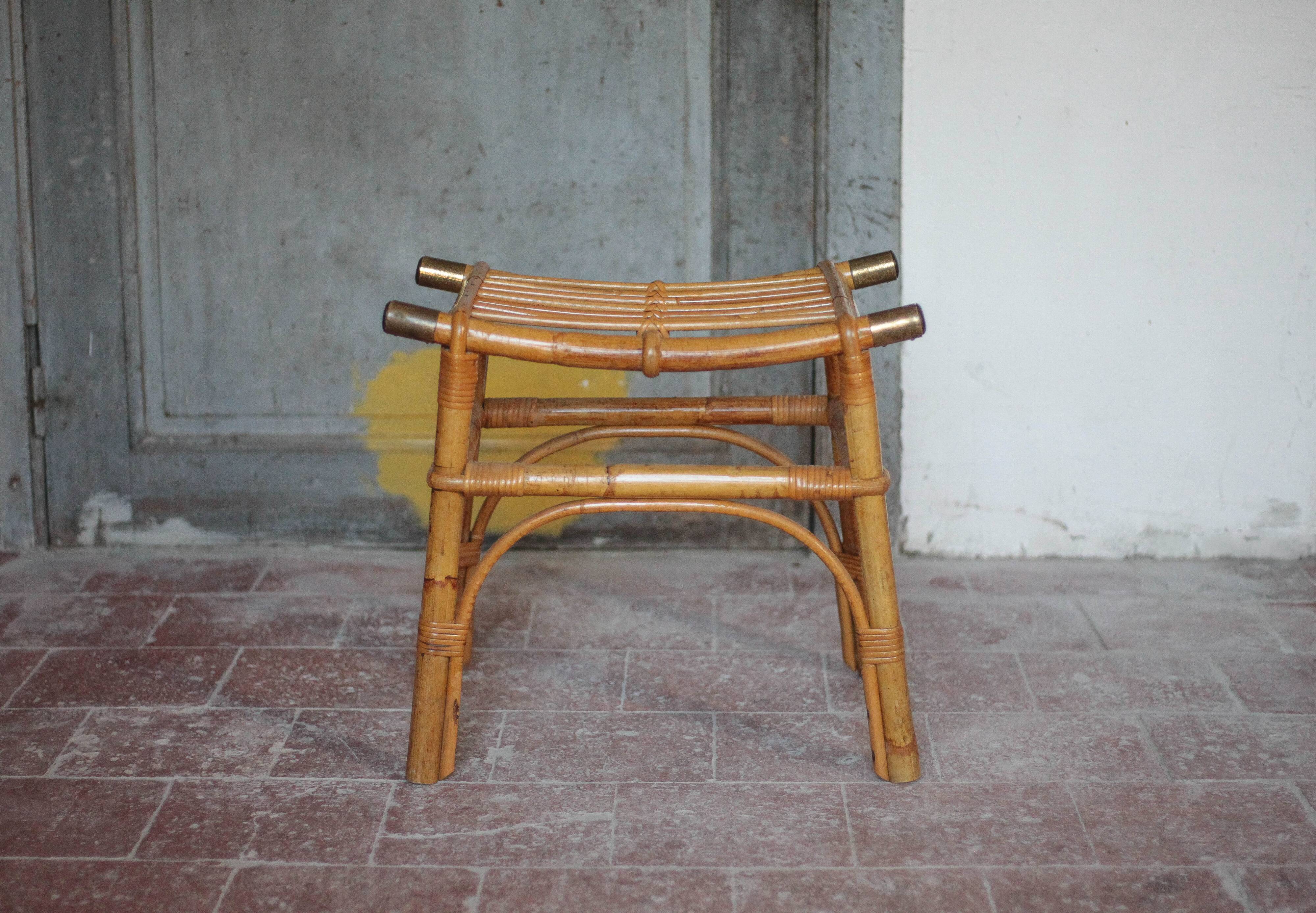 Vintage bamboo stool or bamboo luggage rack, ottoman