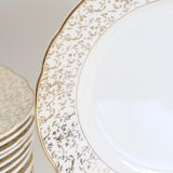 Villeroy and Boch flat plate service, batch of 12 plates, vintage, ceramic, white, gold, parties, vintage, chic