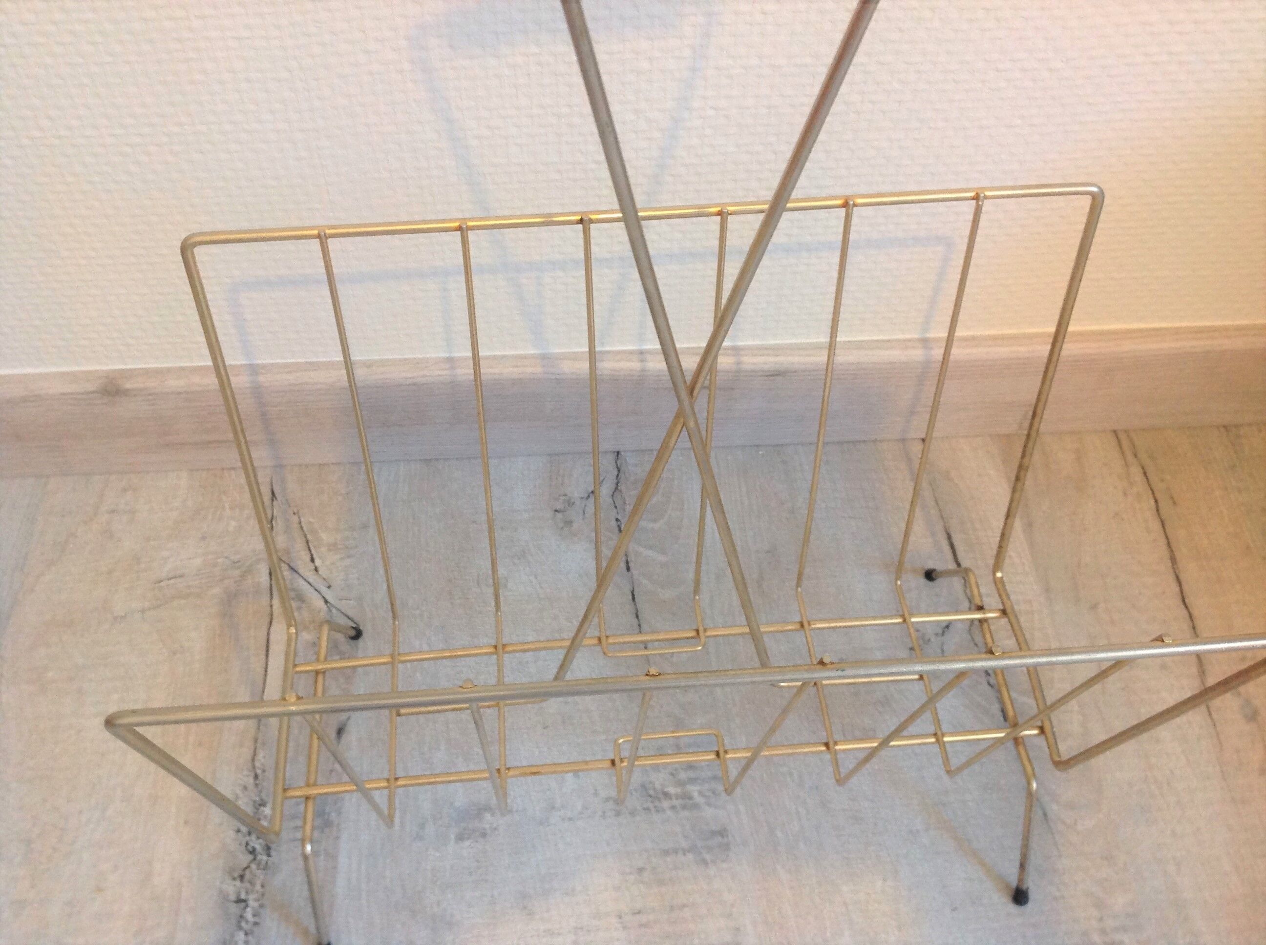 Vintage gold metal magazine door and bamboo handle / vintage 60s-70s