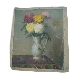 Nature morte au bouquet de fleurs huile sur toile signée