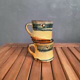 Set of 2 vintage painted ceramic coffee cups