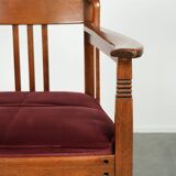 Set of two Art Nouveau design dining chairs with  red fabric upholstery