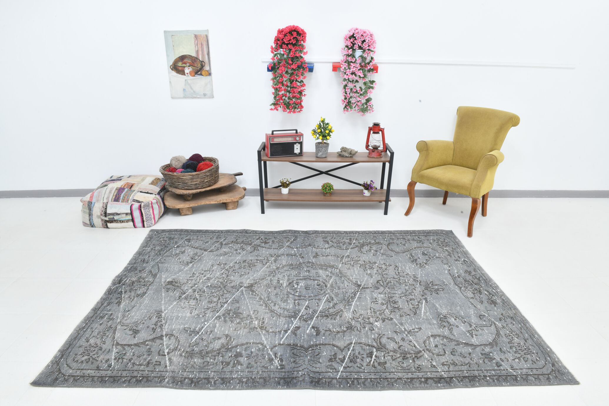 6x8 dark gray classic vintage rug,176x256cm