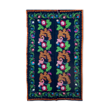 Vintage carpet in Romanian wool floral design and brown leaves 263x146cm