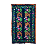 Tapis vintage en laine roumaine design floral et feuilles brunes 263x146cm