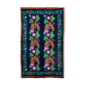 Tapis vintage en laine roumaine design floral et feuilles brunes 263x146cm