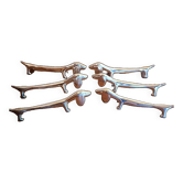 Six silver metal knife holders basset hound