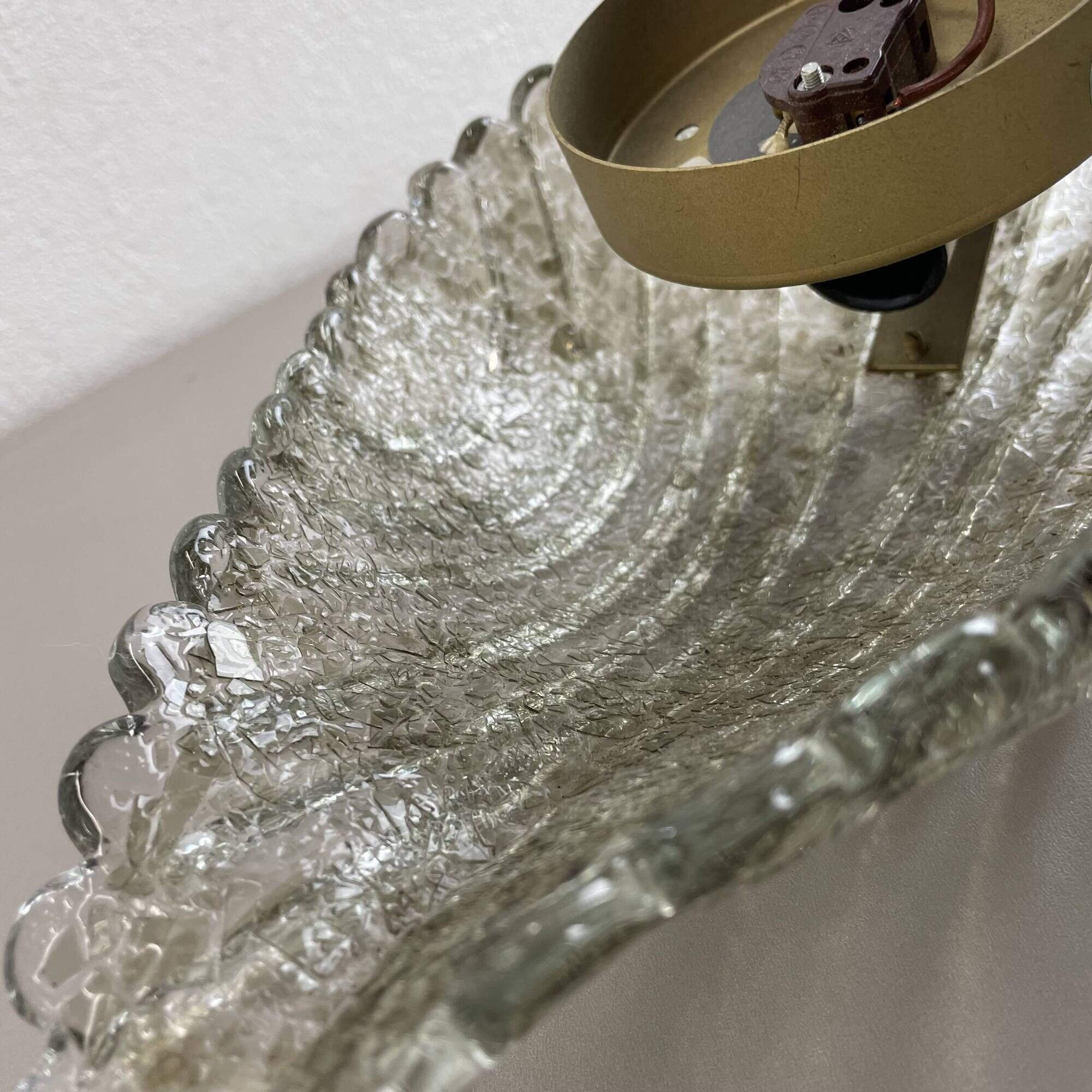 Vintage Murano gold Ice Glass Metal Wall Light by Kaiser Leuchten, Germany 1970s