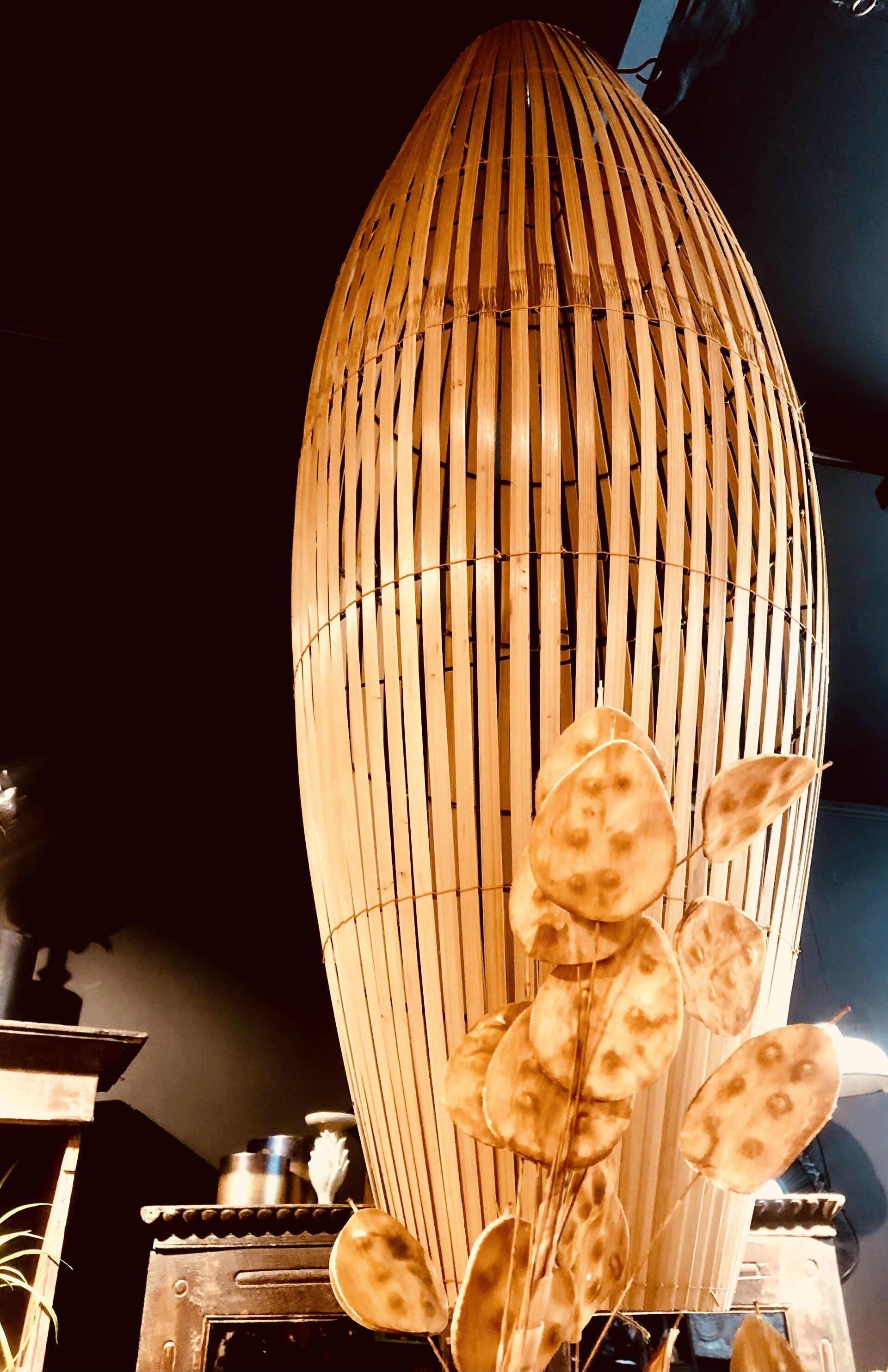 High lamp in bamboo strips