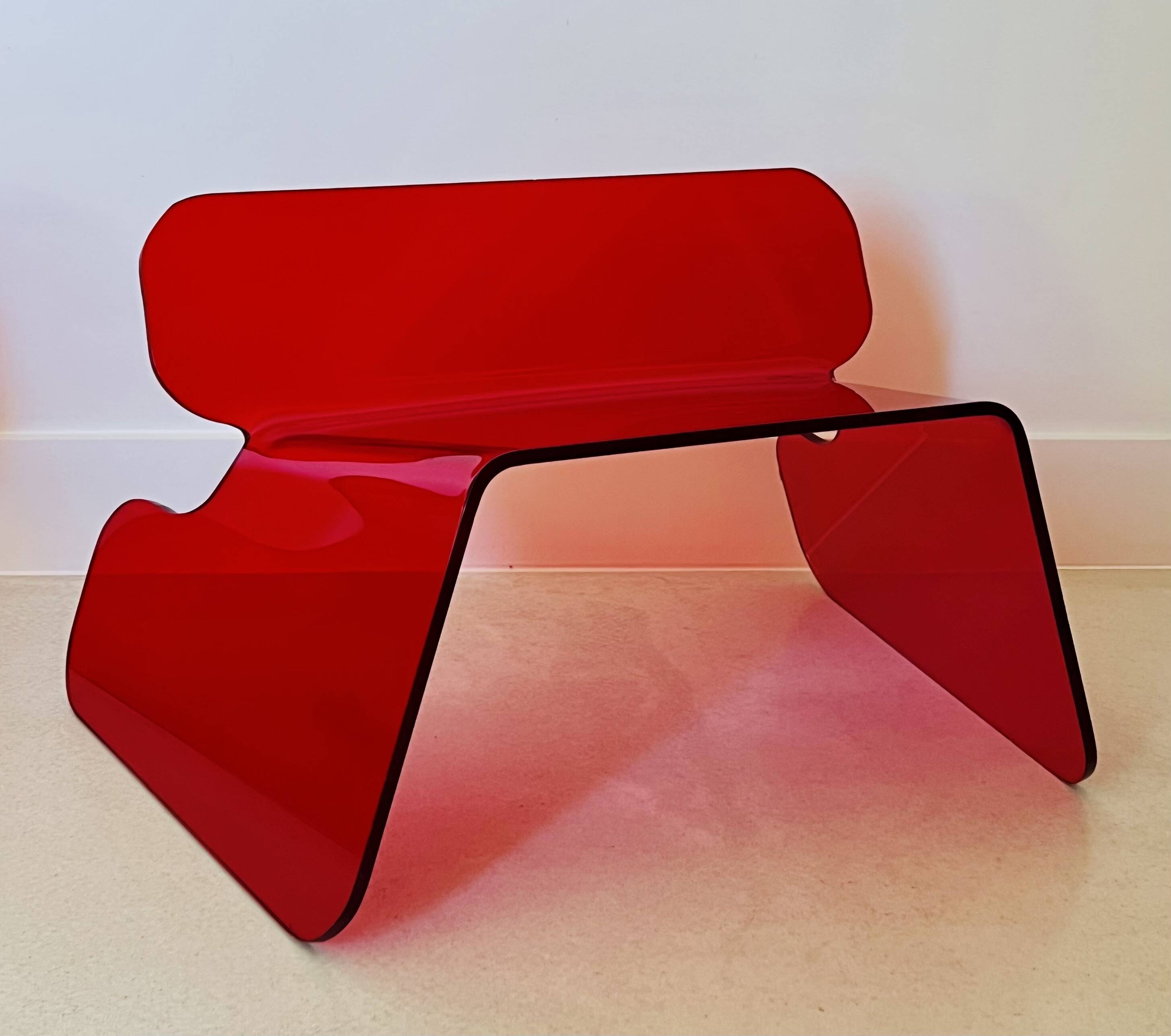 Red plexiglass chair, France 1970s