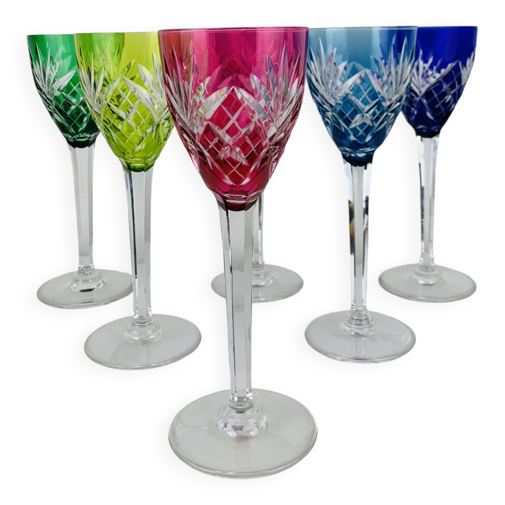 6 Roemer wine glasses, Saint-Louis crystal, Chantilly pattern