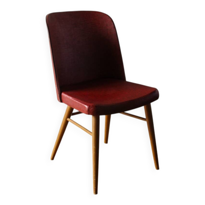 Chaise en skai rouge, pieds compas, années 60
