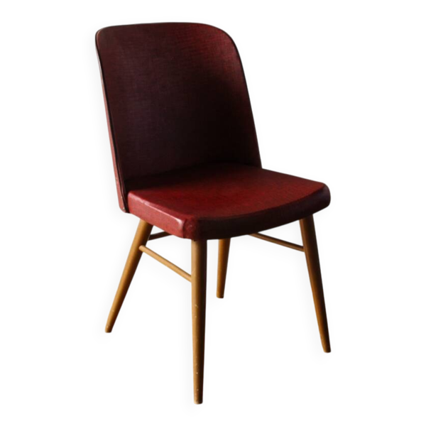 Chaise en skai rouge, pieds compas, années 60