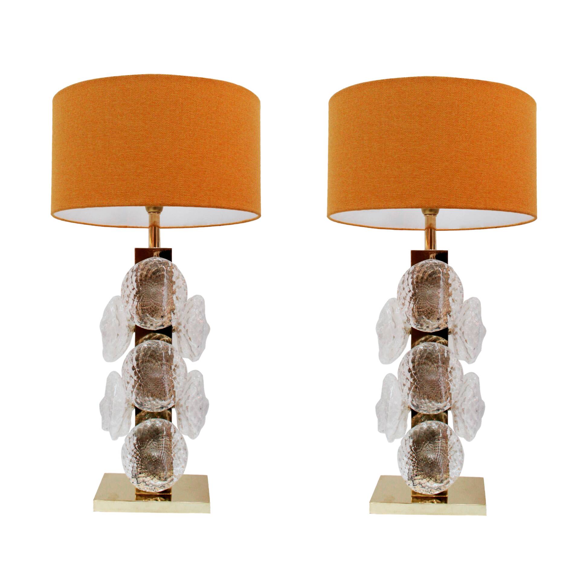 Pair of Murano glass and brass table lamps, Italy