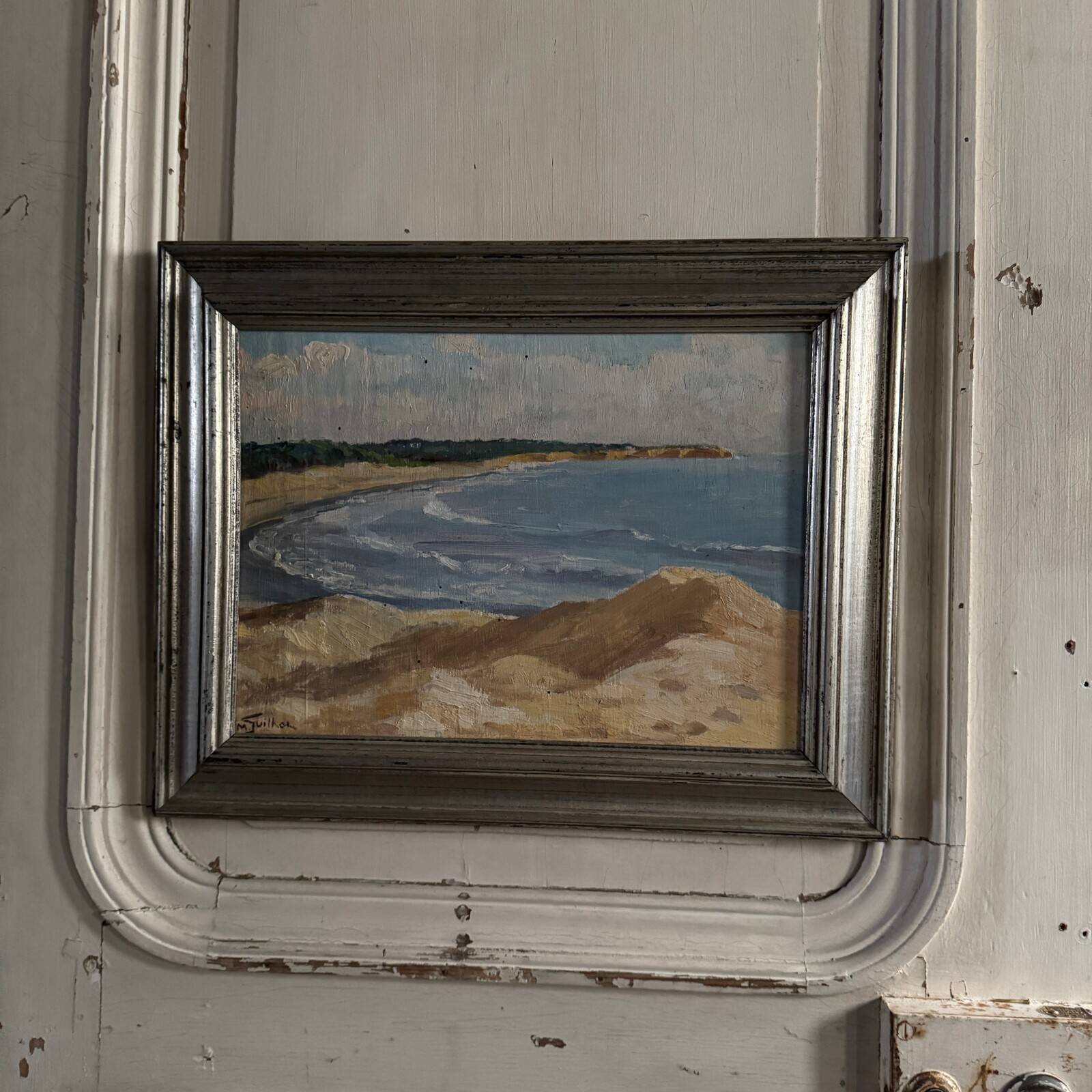 Oil on panel by M. Suilhor, beachfront, 20th century