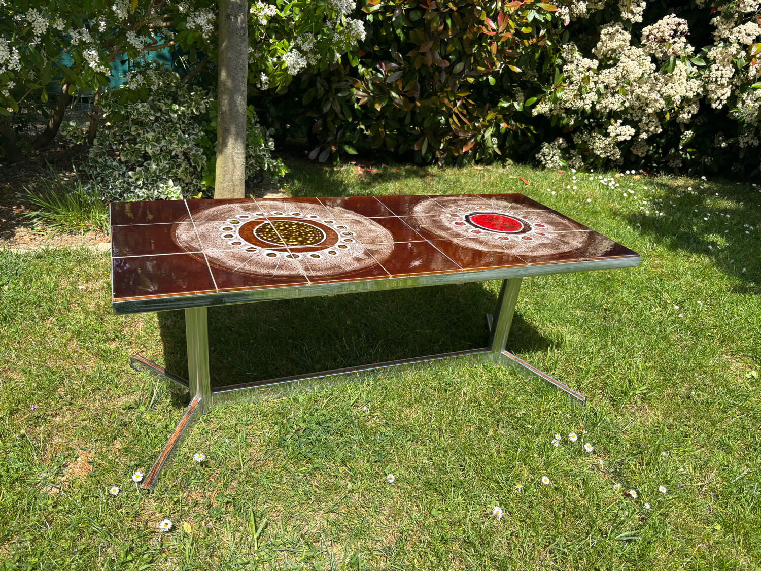 Vintage chrome and ceramic coffee table