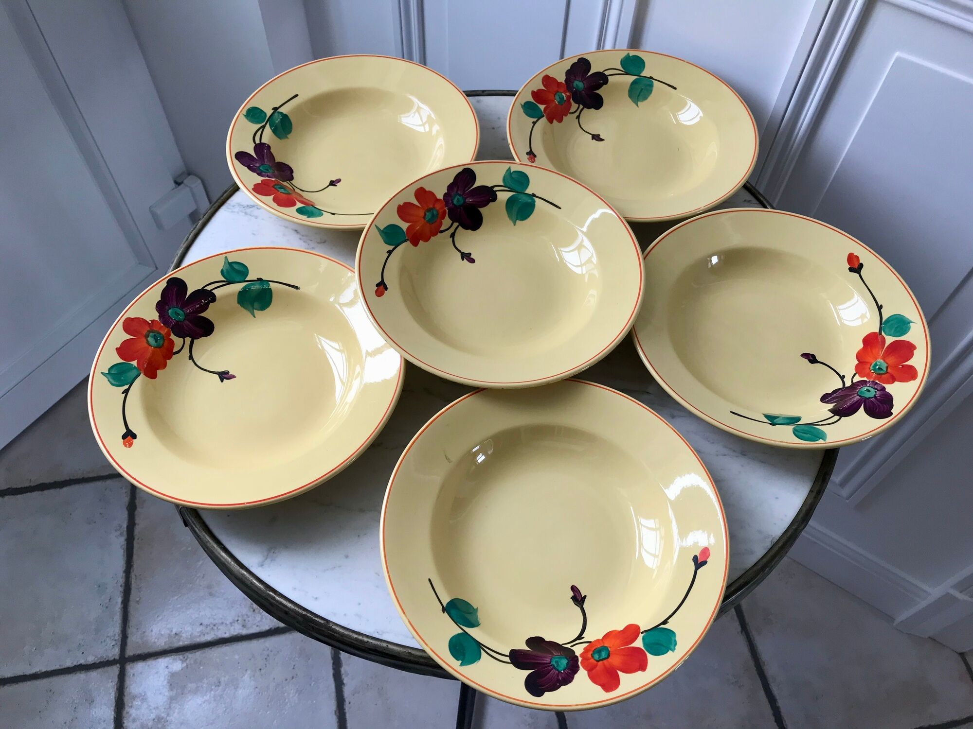 Set of 6 hollow plates digoin sarreguemines model "ginette" years 30-40