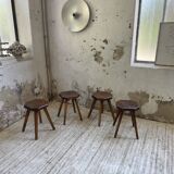 Pine stools with curved seat from the 50s