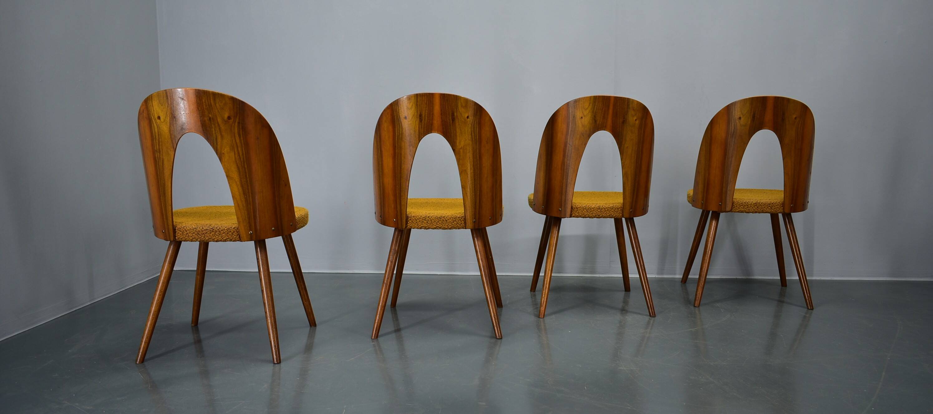1960s Antonin Suman set of four dining chairs in walnut finish, Czechoslovakia
